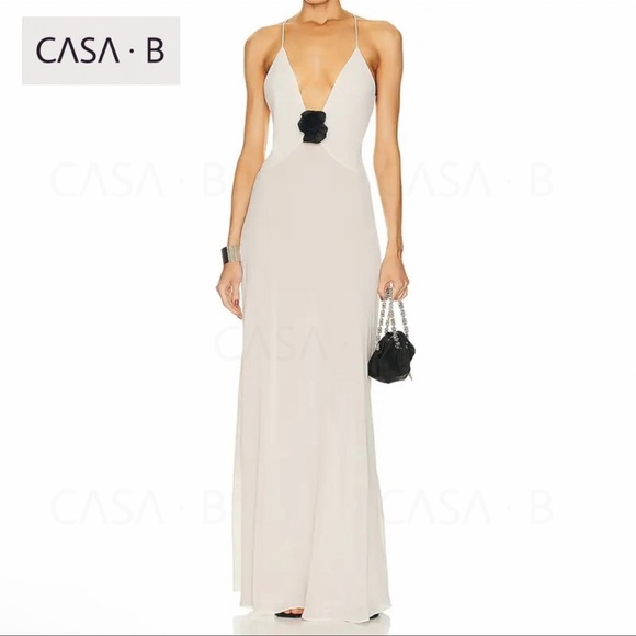 SOON to CASA B✨Madeline Sheer Floral Appliqué Deep V Long Slip Sheath Maxi Dress - Picture 2 of 13